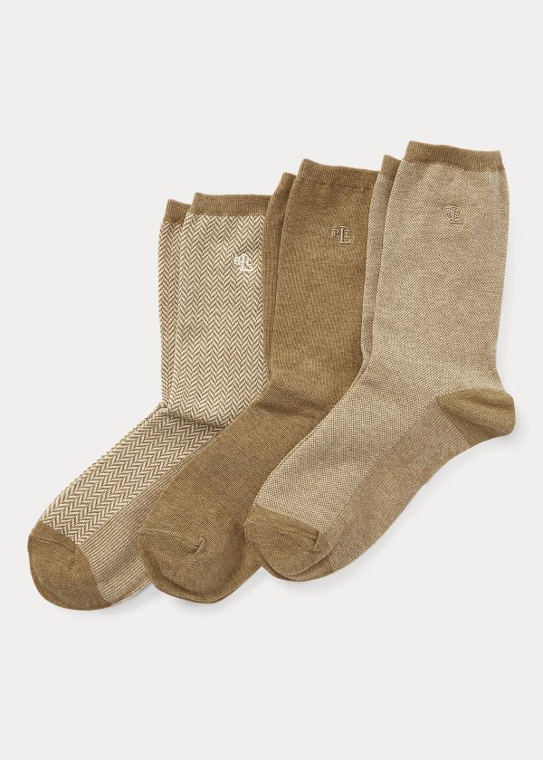 Calcetines Ralph Lauren Mujer Verde Oliva - Stretch Cotton 3-Pack - ARUMV5397